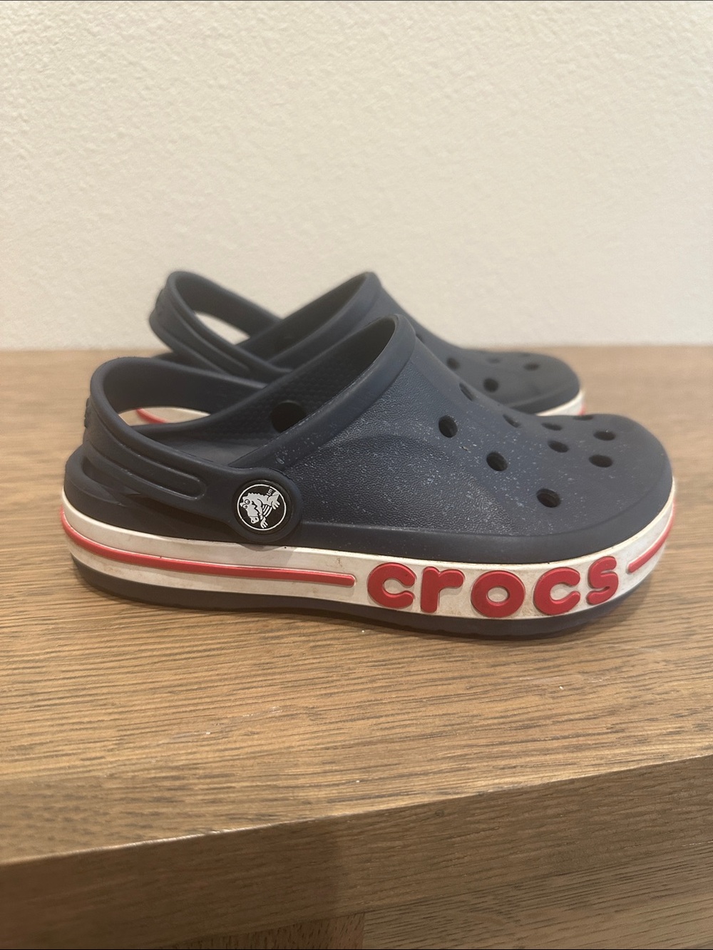 CROCS Bayaband Navy Platform Clog with Red and White Accent